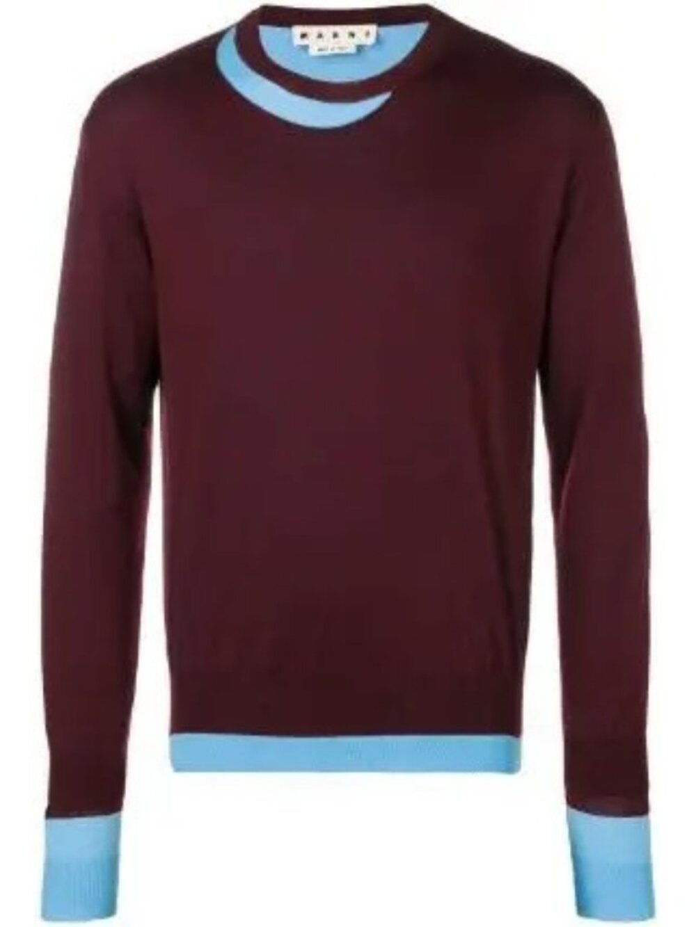 Marni double layer pullover knit sweater, burgundy and baby blue, size M (IT 50)